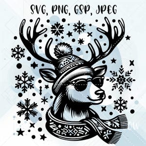 Rentier SVG für Silhouette, Cricut, Drucken und Schneiden, Lasergravur, Vektorbild, Vinylschnitt, coole Rentier Clipart, Weihnachten SVG, Digital