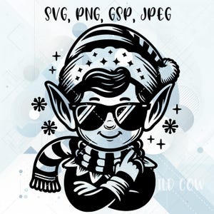 Cool Elf SVG for Silhouette, Cricut, Print and Cut, Laser Engrave, Vector Image, Vinyl Cut, Santas Helper Clipart, Christmas SVG, Digital