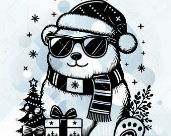Polar Bear SVG for Silhouette, Cricut, Print and Cut, Laser Engrave, Vector Image, Vinyl Cut, Cool Polar Bear Clipart, Christmas SVG Digital