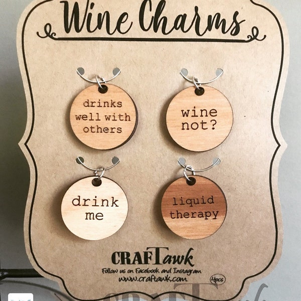 Funny Wine Charm set of 8 with card- SVG - Laser Cut File - INSTANT DOWNLOAD