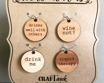 Funny Wine Charm set de 8 con tarjeta- SVG - Archivo de corte láser - DESCARGA INSTANTE