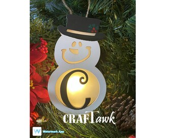 Ljus upp personlig monogram snögubbe julprydnad - SVG - laserskuren fil - DIREKT NEDLADDNING