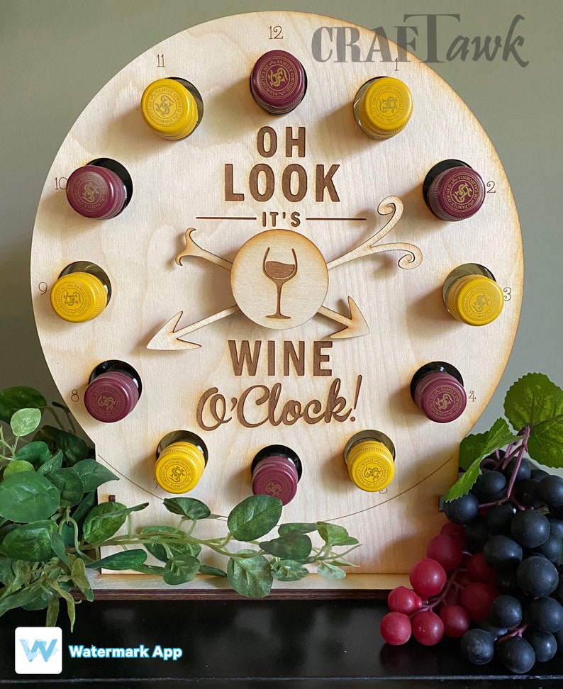 Wine Oclock SVG Laser Cut Files, INSTANT DOWNLOAD no dowel required, stationary hands image 1