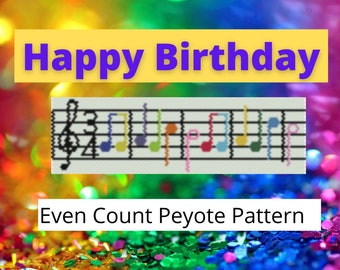 Happy Birthday Bead Pattern, Peyote Beadwork, Even Count Peyote, Colorful Beading Pattern