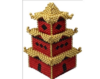 Chinese Pagoda Box Tutorial, Beading Pattern, Seed Beads, Beaded Box, PDF