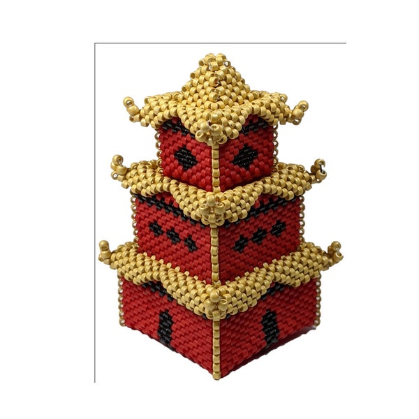 Chinese Pagoda Box  Bead Tutorial, Bead Pattern, Beading Tutorial,  Seed Beads, Beaded Box, 3D Bead Tutorial
