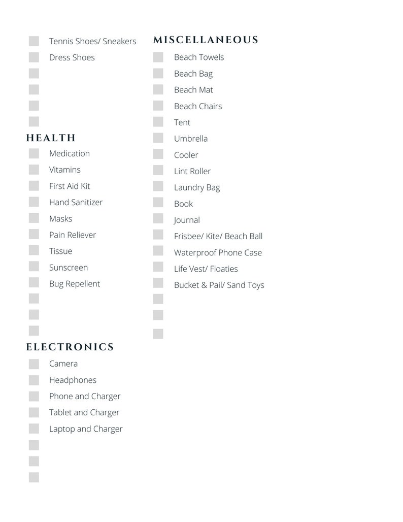 Beach Vacation Packing List | Printable | Instant Download - Etsy Canada