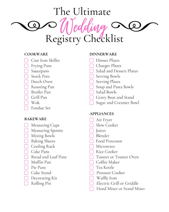 Wedding Registry Checklist