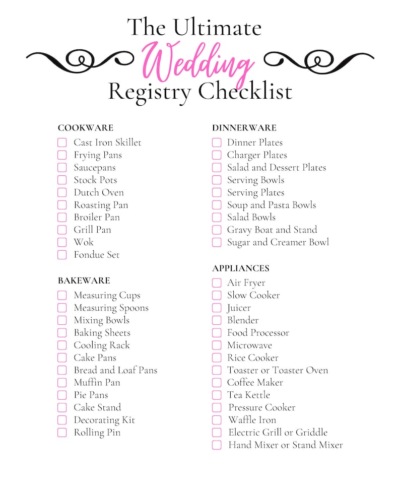 wedding registry checklist wedding planning printable etsy