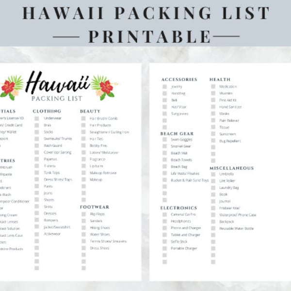 Hawaii Packing List | Printable | Instant Download