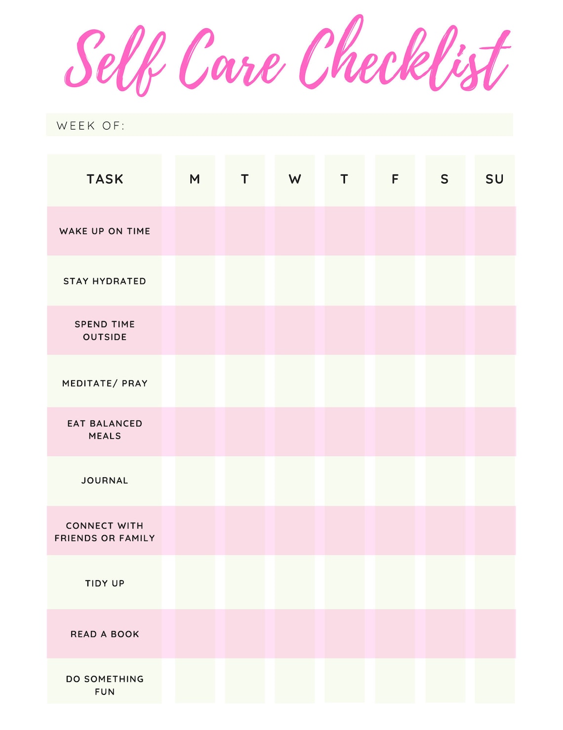 Printable Self Care Checklist