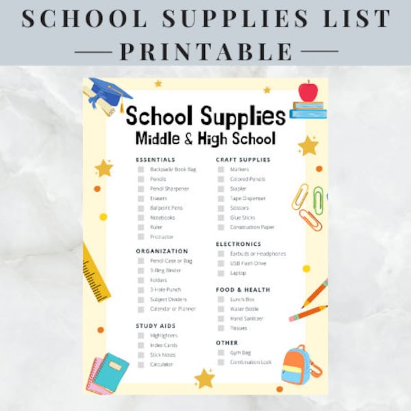 Back to School High School Supplies Etsy