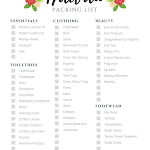 Hawaii Packing List | Printable | Instant Download - Etsy