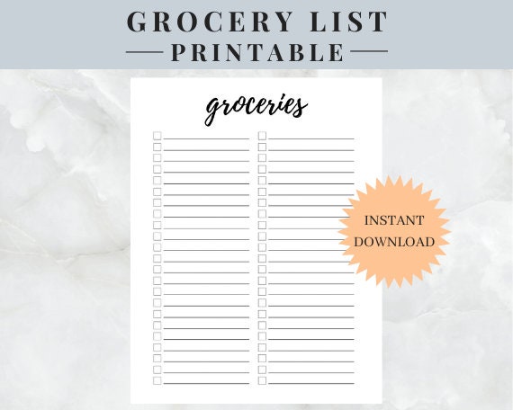 Grocery List Printable Instant Download | Etsy