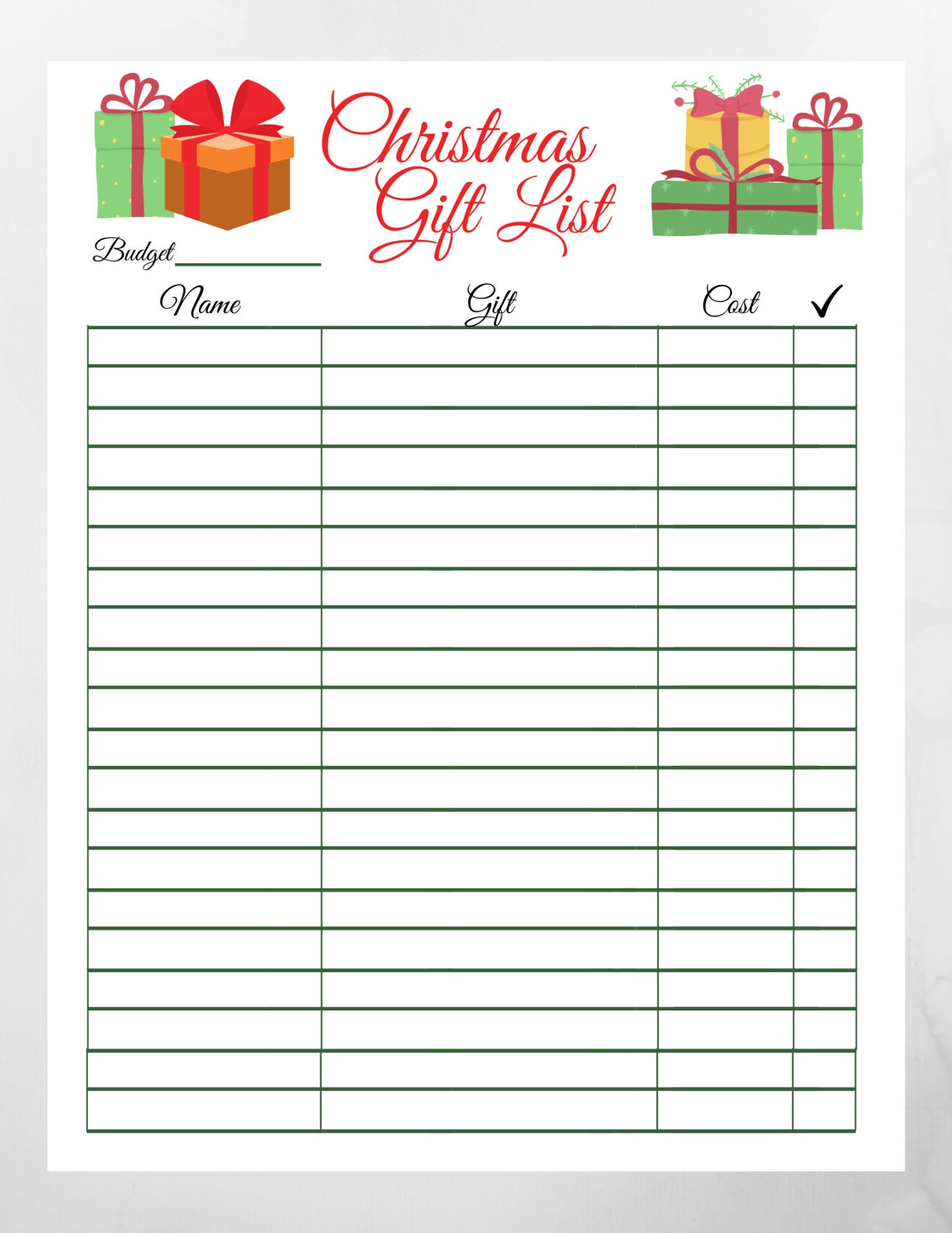 Christmas Gift List Printable Holiday Shopping List Etsy