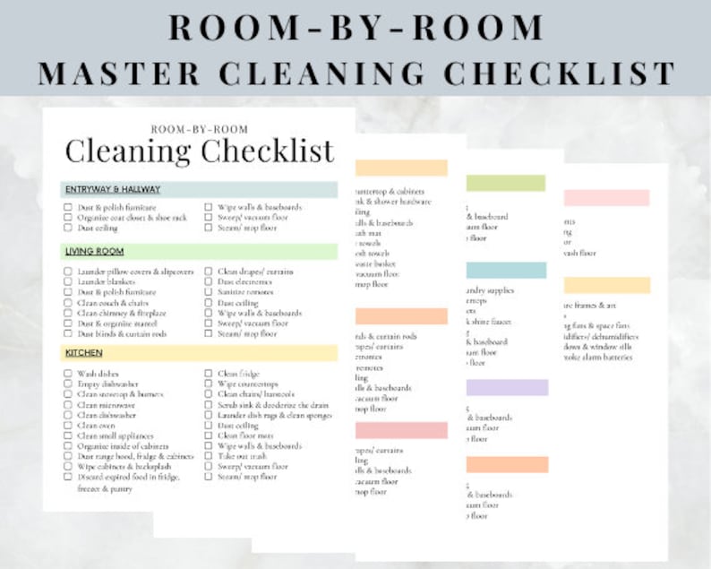 Master Cleaning Checklist, Roombyroom Cleaning Checklist, Cleaning