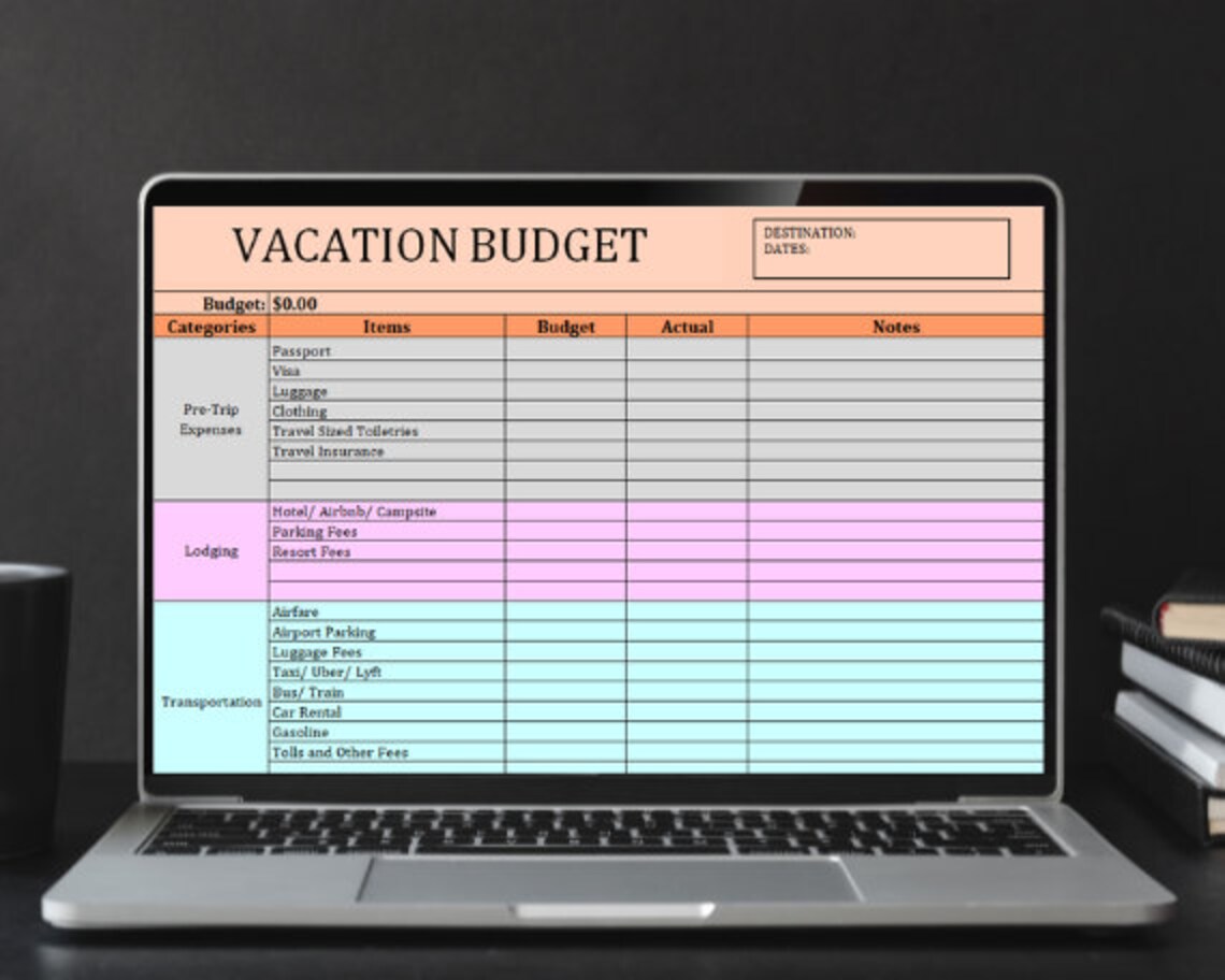 Feuille de calcul du budget de vacances Planificateur de vacances Téléchargement instantané
