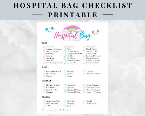 Lista de verificación de bolsas de hospital para mamá y el bebé