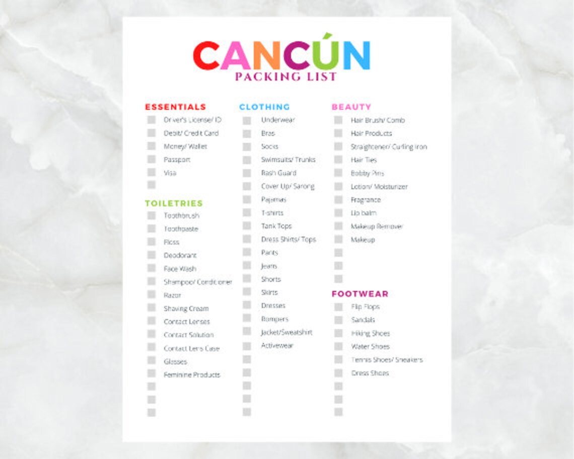 cancun packing checklist