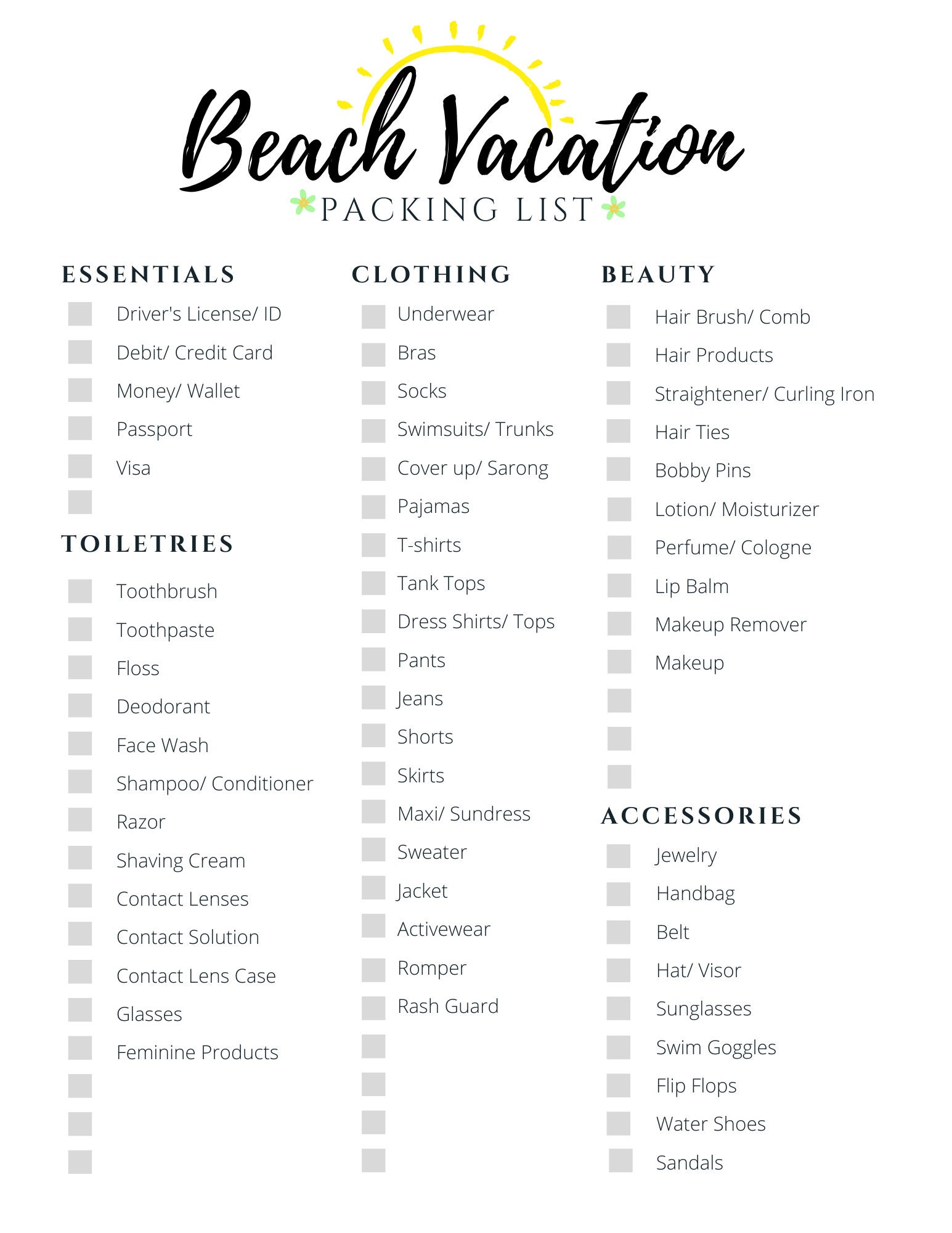 Beach Vacation Packing List Printable Instant Download Etsy beach-vacation-meal-planning-for-multi-family-travel-vacation-meal