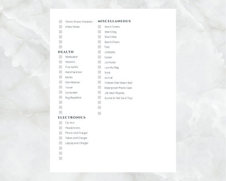 Beach Vacation Packing List Printable Instant Download - Etsy Canada