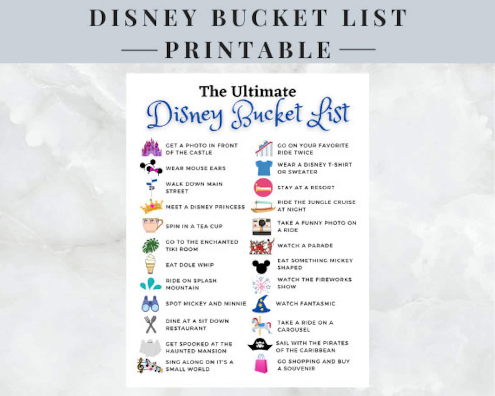 Disney Bucket List | Printable | Instant Download - Etsy