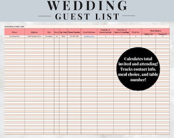 Wedding Guest List Spreadsheet | Wedding Guest Tracker | Instant Download
