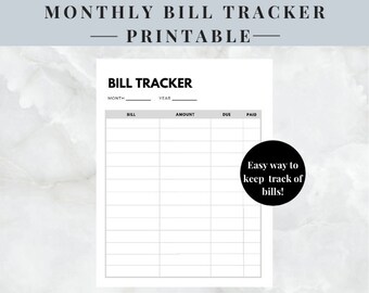 Rastreador de facturas mensuales / Rastreador de gastos / Imprimible / Descarga instantánea