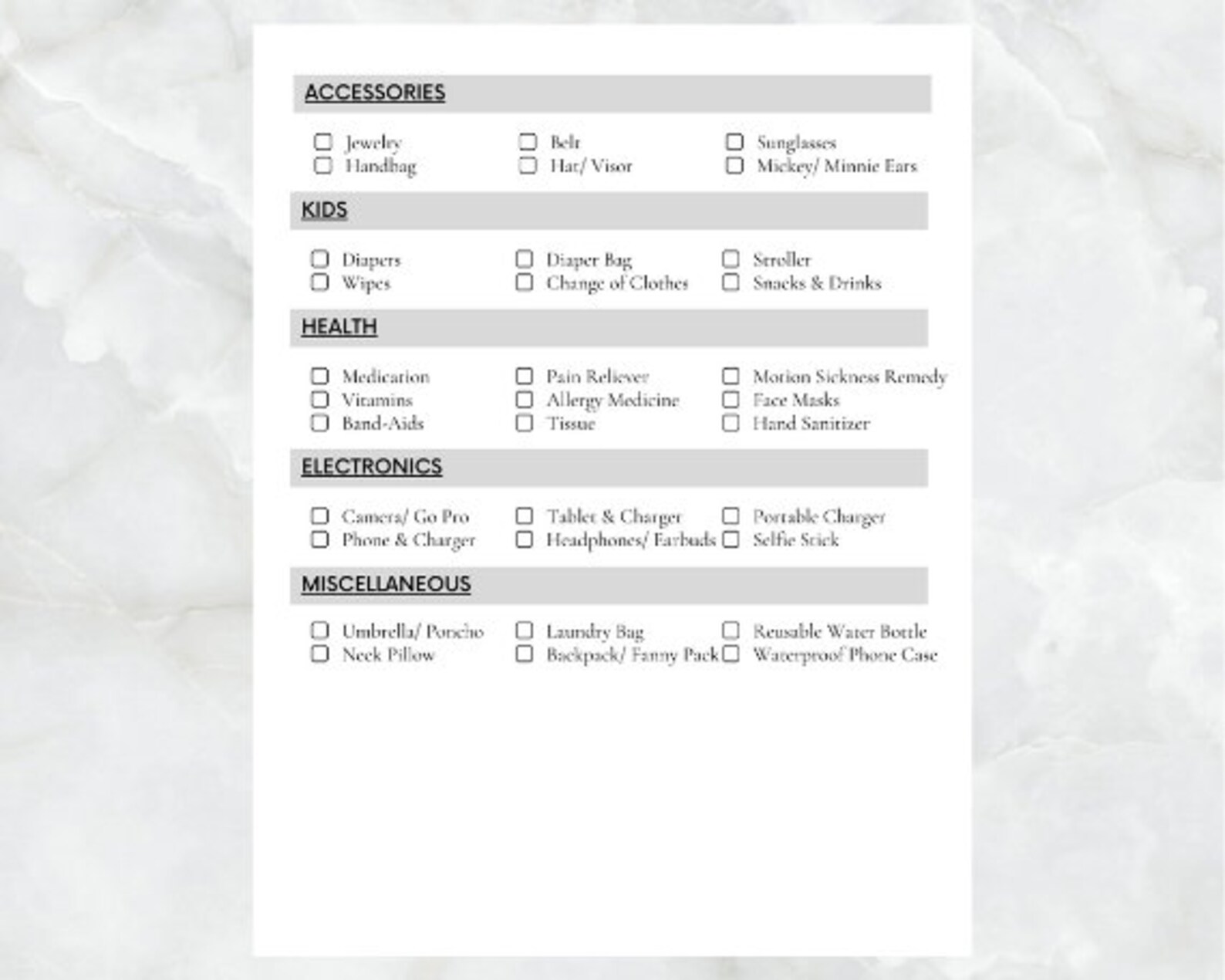 Disney Vacation Packing List | Printable | Instant Download - Etsy