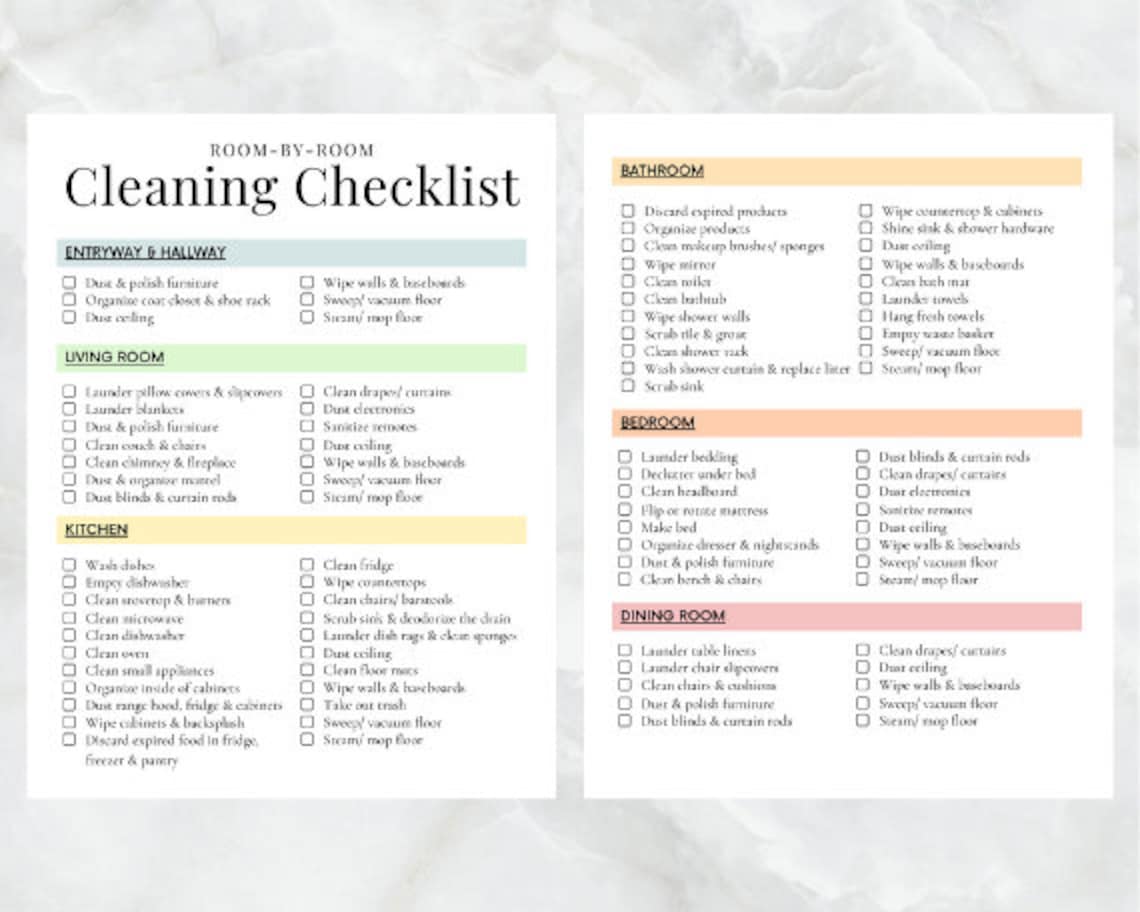 Master Cleaning Checklist, Roombyroom Cleaning Checklist, Cleaning