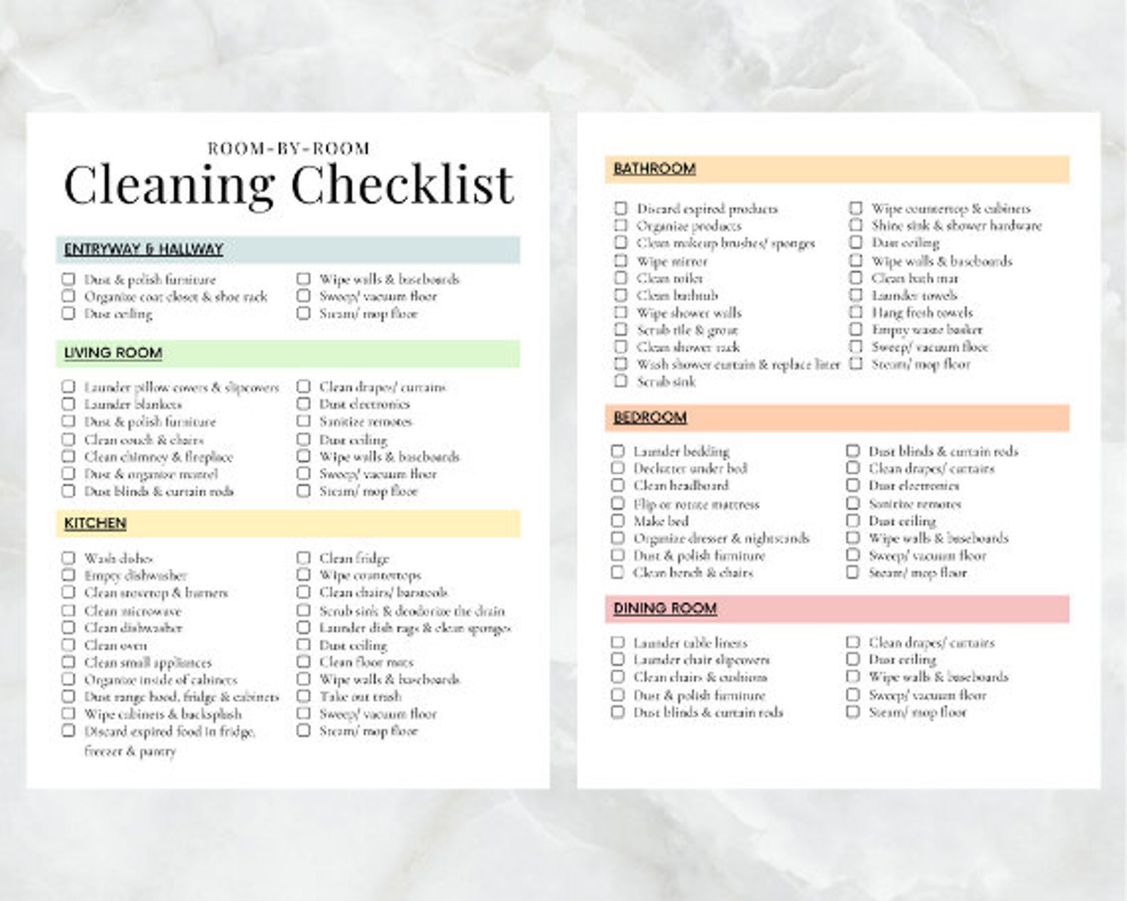 Master Cleaning Checklist, Room-by-room Cleaning Checklist, Cleaning ...