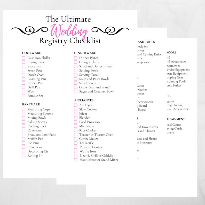 wedding registry checklist wedding planning printable etsy