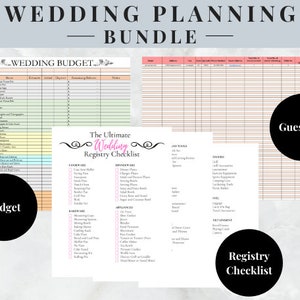 Wedding Budget Spreadsheet | Wedding Guest List Spreadsheet | Wedding Registry Checklist | Bundle image 1