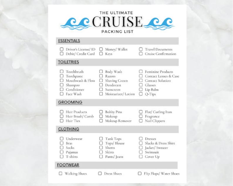 Cruise Packing List | Printable | Instant Download - Etsy