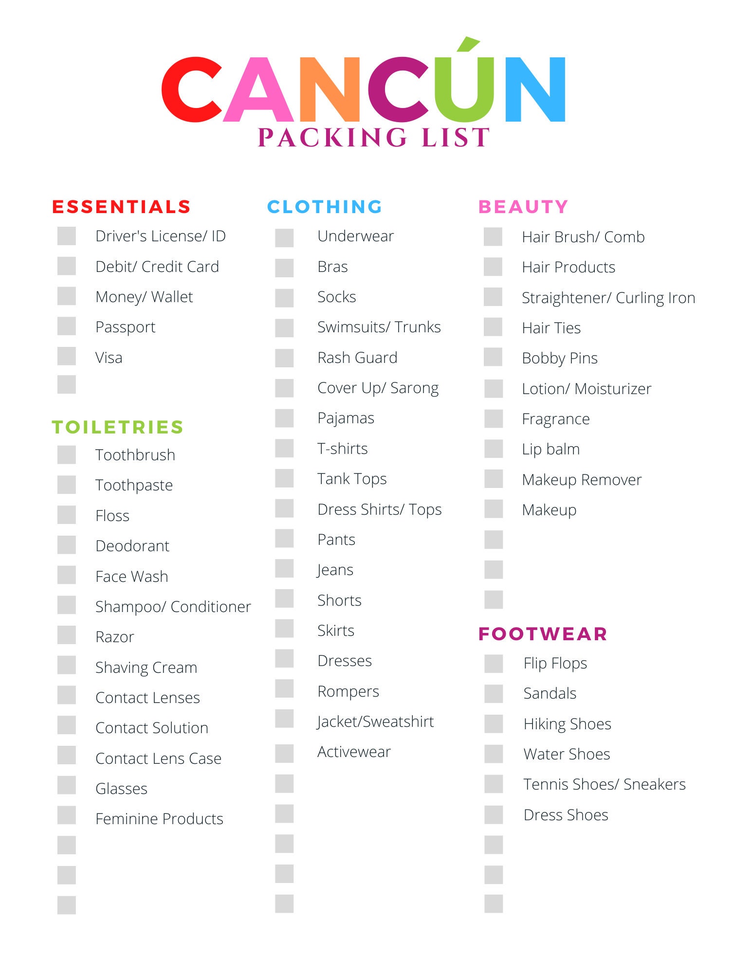 Cancun Packing List Mexico Packing List Printable Instant 59 OFF