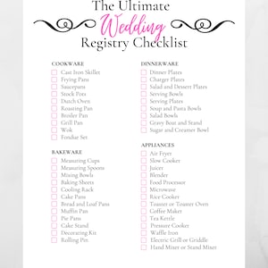 Wedding Registry Checklist | Wedding Planning | Printable | Instant ...
