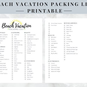 Beach Vacation Packing List | Printable | Instant Download