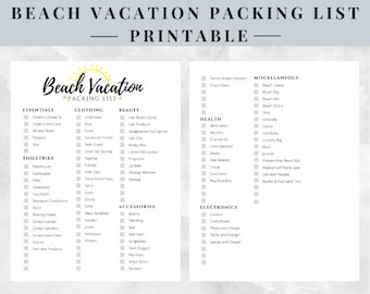 Beach Vacation Packing List | Printable | Instant Download