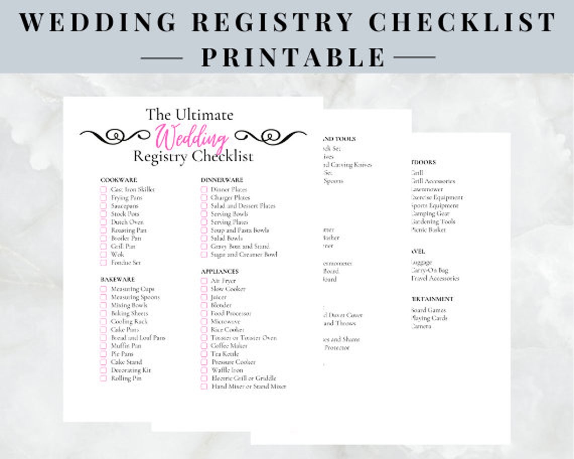 wedding registry checklist wedding planning printable etsy