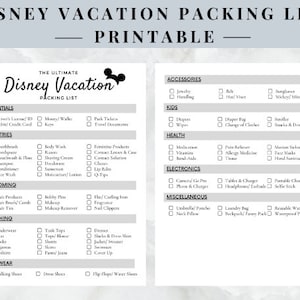 Disney Vacation Packing List | Printable | Instant Download