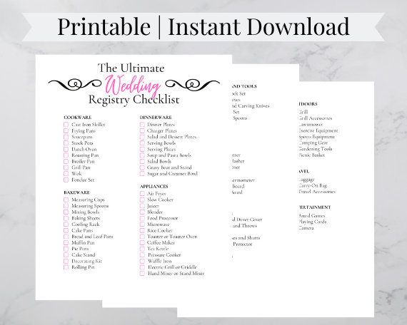 Wedding Registry Checklist | Wedding Planning | Printable | Instant ...