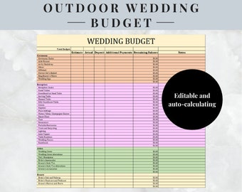 Outdoor Wedding Budget Template | Backyard Wedding Budget Spreadsheet | Wedding Planner| Track Expenses for Wedding