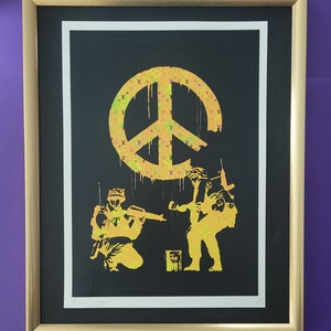 DEATH NYC Hand Signed Street Art Print Large Framed 16x20in with COA + Banksy Army Mismaland Pop Art Graffiti X/100 %