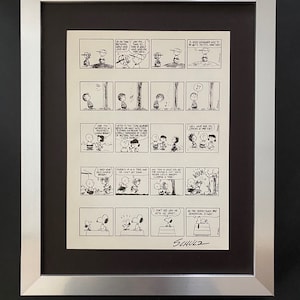 CHARLES SCHULZ + Signed Vintage 1968 Peanuts SNOOPY Cartoon + New Silver Frame