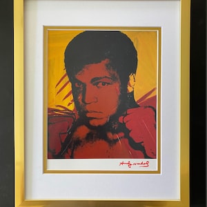 Andy Warhol + 1984 signed MUHAMMAD ALI print matted to 11X14