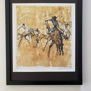Leroy Neiman + Druck &quot; Rodeo &quot; gerahmt + signiert + Jetzt kaufen !