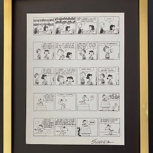 Charles Schulz + Dibujos animados de Snoopy de Peanuts vintage firmados en 1968 + Nuevo marco 16x12 pulgadas