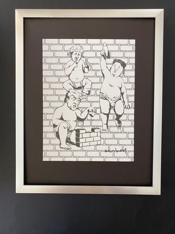 BANKSY Awesome Donald Trump & Kim Jong Un Signed Print Mounted