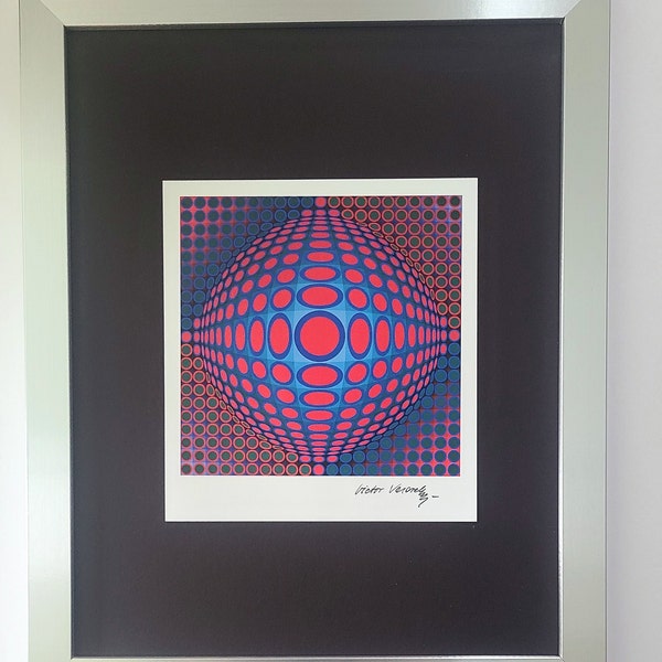 VICTOR VASARELY + 1970 Imprimé Géométrique Abstrait Signé + Nouveau Cadre + Achetez-le !