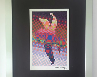VICTOR VASARELY + 1970 Impressão geométrica abstrata assinada + Nova moldura + Compre agora!